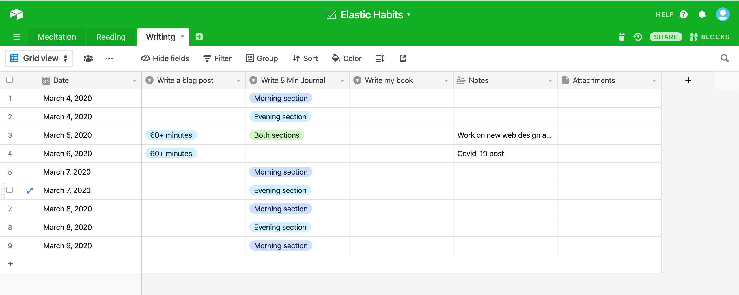 Screen Shot Airtable To Track Elastic Habits Airtable for Elastic Habits