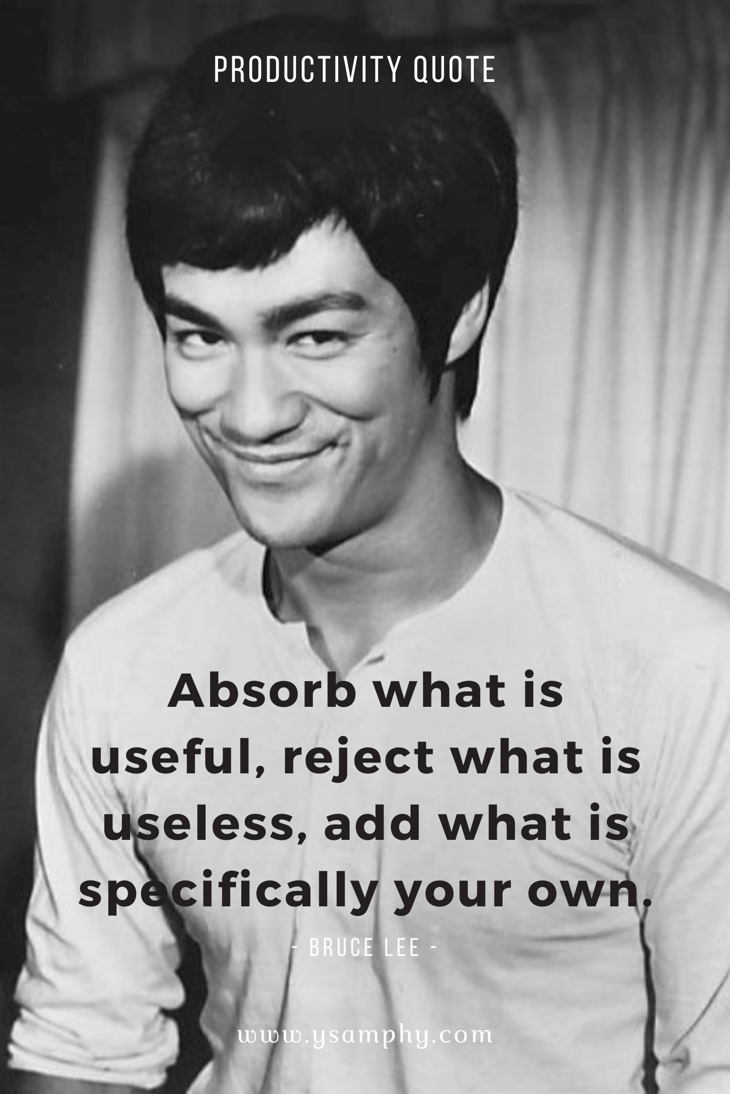 Mindset Quote For Productivity By Bruce Lee “Absorb what is useful, reject what is useless, add what is specifically your own.” ~ Bruce Lee
