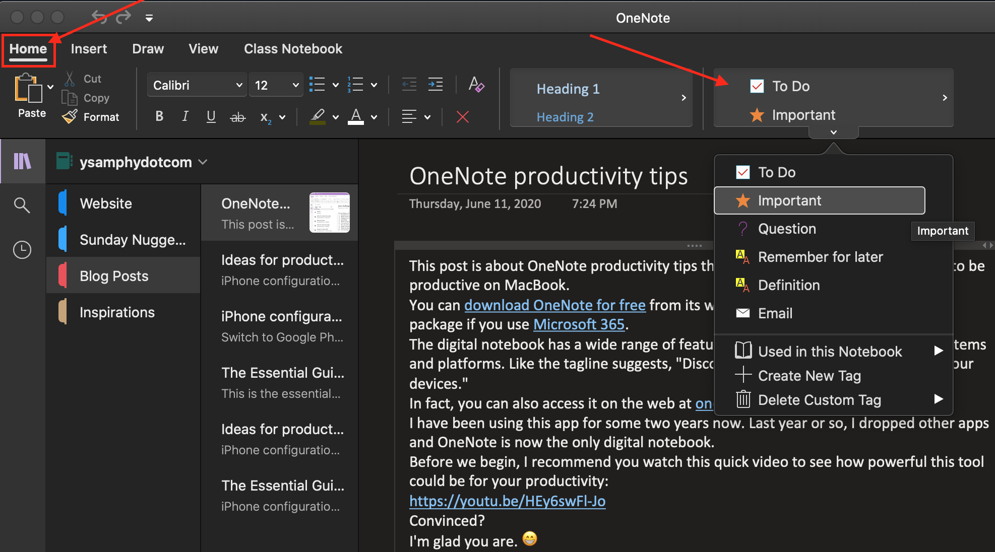 Onenote Tags How to tag your note in OneNote