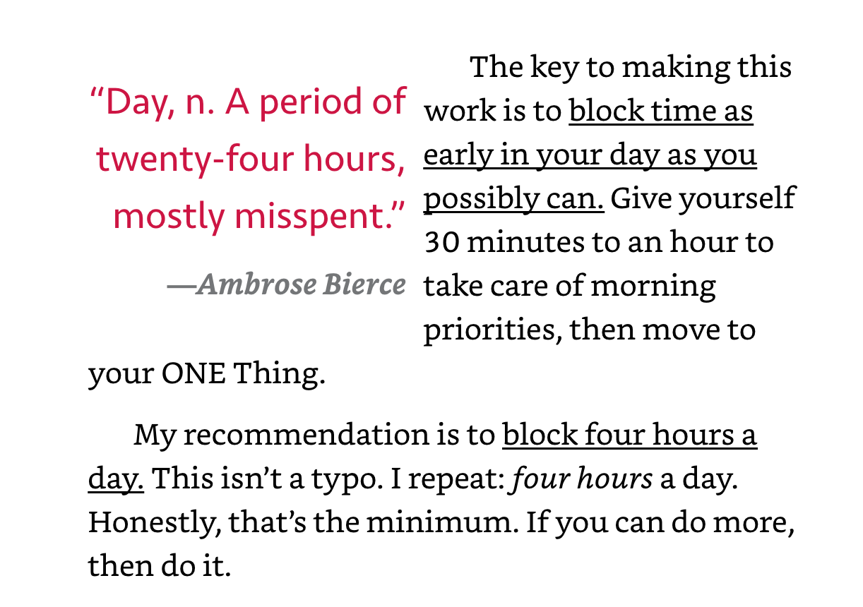 Time-Blocking-The-One-Thing Extract from The ONE Thing about time blocking