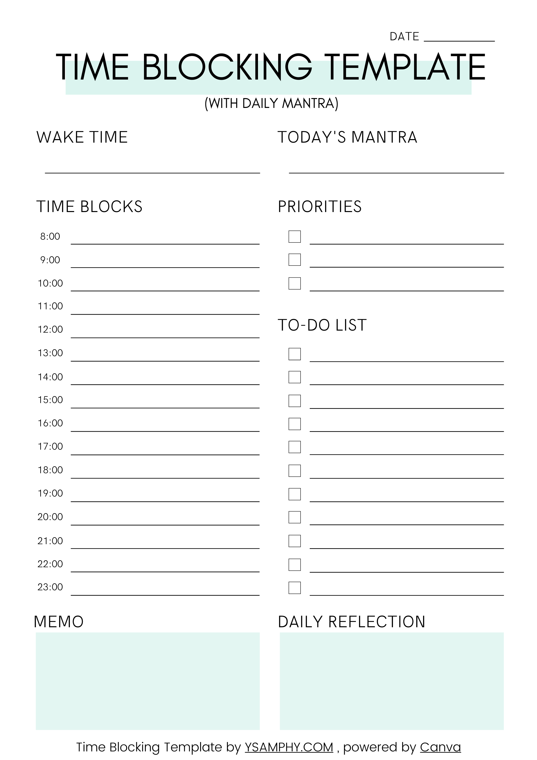 5 Time Blocking Template With Daily Mantra 5 Time Blocking Template with Daily Mantra