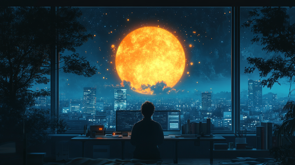 Understanding Night Owls' Psychology: Insights And Strategies For Productivity 15 Image depicting a flexible work environment for a night owl, in the quiet night