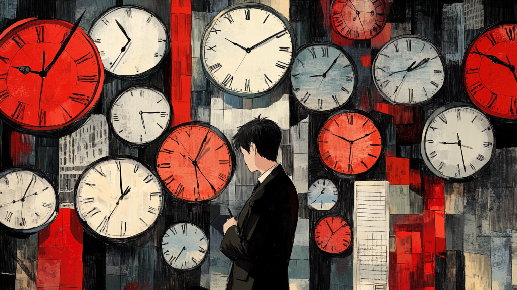 Mastering Time Management For Realtors: Top Tips To Boost Productivity 1 illustration of man with digital clocks in the background depicting effective time management