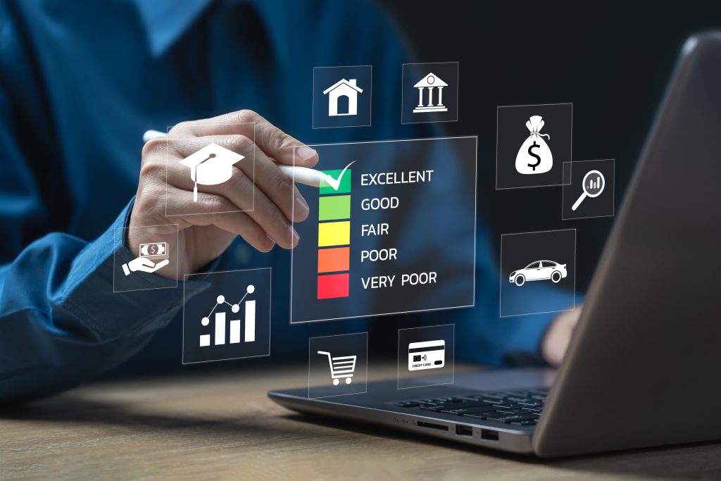 8 Smart Banking Habits For Small Business Owners 1 Credit score, Business rating, Online credit score ranking concept, Businesswoman use laptop check credit score online, Personal loan, Mortgage, Payment cards, Banking, Car rent, Real estate,Top score