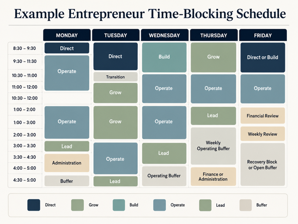 Time Blocking For Entrepreneurs: A Weekly System For Strategy, Sales, And Operations 5 Example weekly time-blocking schedule for an entrepreneur
